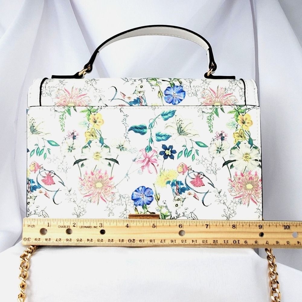 Aldo Floral White Top-Handle Crossbody Bag Gold Chain Strap *READ* - Picture 6 of 12